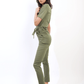 Collared V-Neckline Zip Up with Tie Belt Jumpsuit