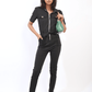 Collared V-Neckline Zip Up with Tie Belt Jumpsuit