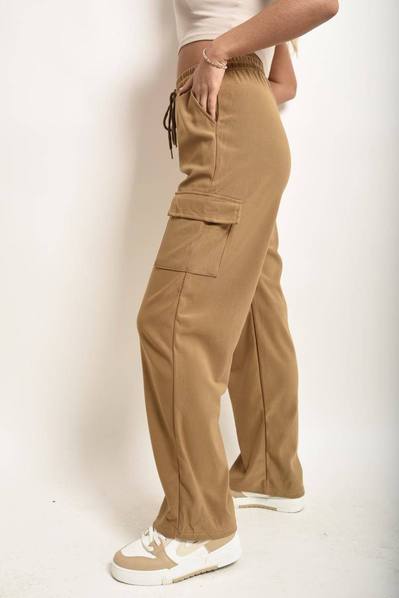 Wide Leg Drawstring Waist Flap Pocket Trouser