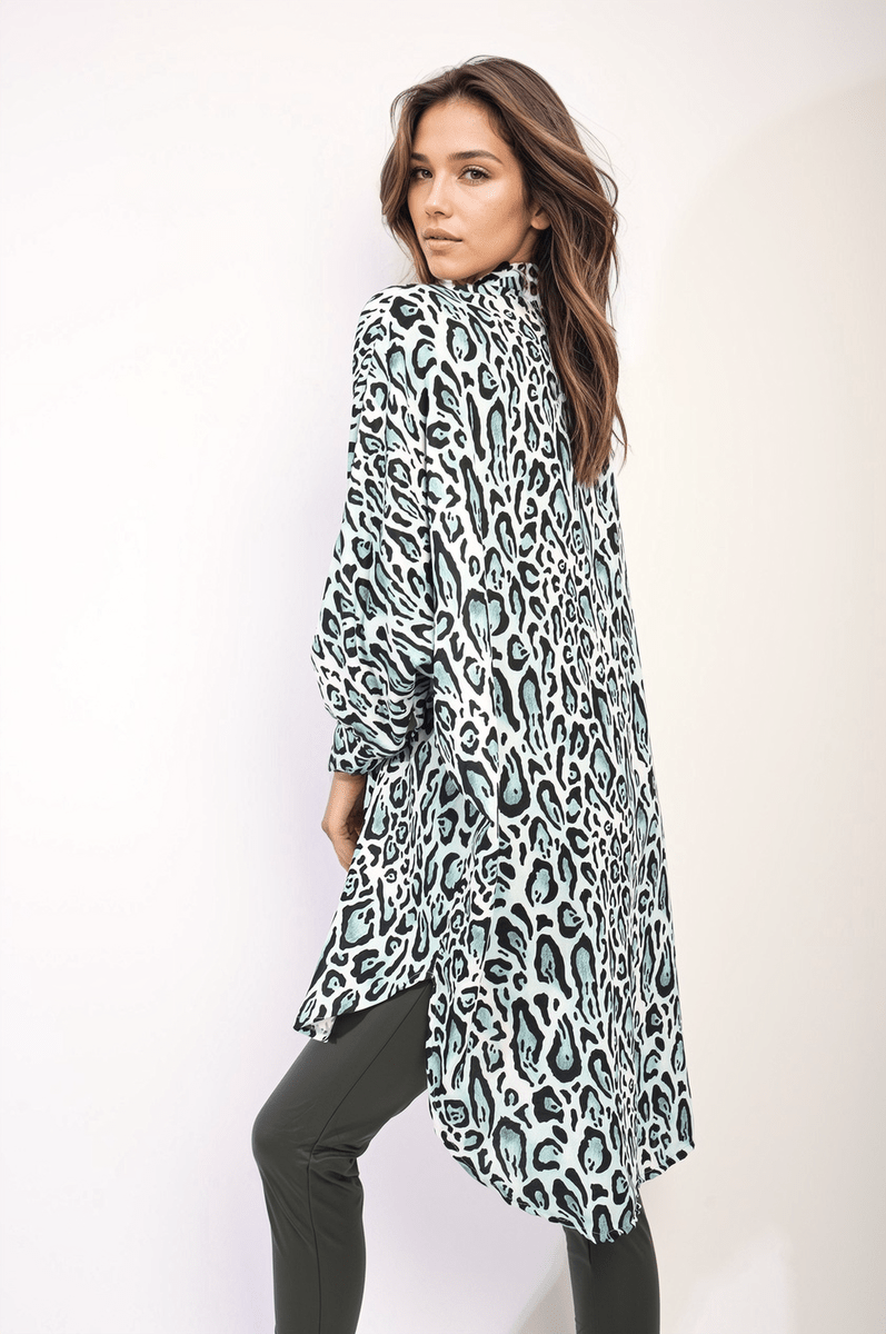 Oversized Long Sleeve Leopard Print Shirt Dress