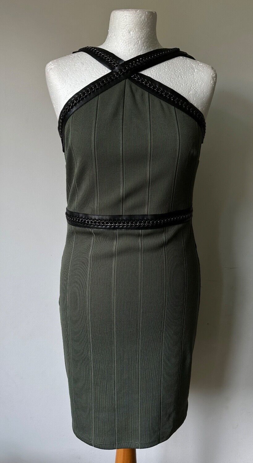 Topshop Olive Green Rib Bodycon Dress size  4, 6, 8, 10, 12, 14, 16 chain detail - BB Fashion Outlet