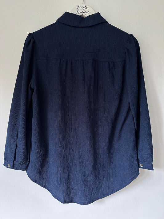 Dorothy Perkins Navy Waffled Textured Blouse Size 10