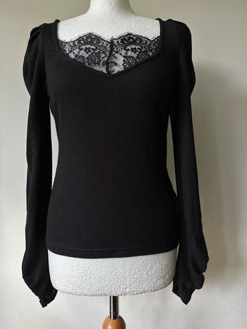 Dorothy Perkins Rib Lace Trim Top 8, 10, 12, 14, 16, 18 Puff Shoulders, Ruched - BB Fashion Outlet