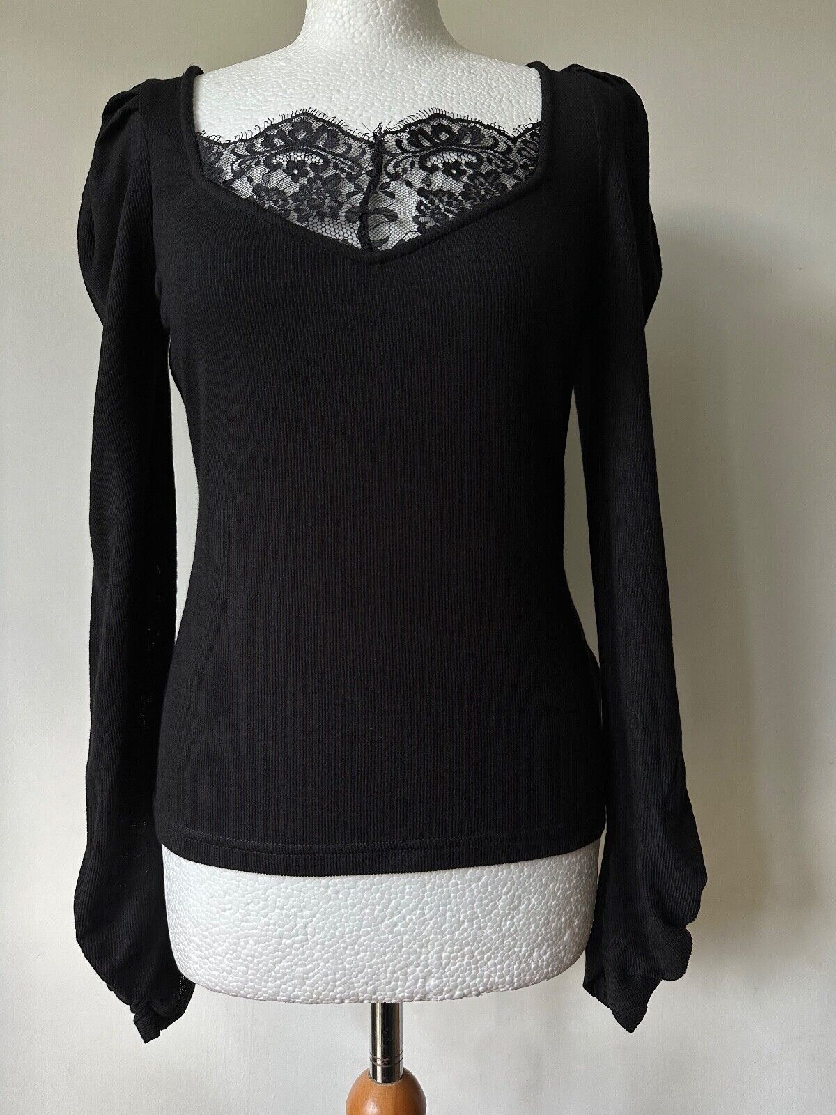 Dorothy Perkins Rib Lace Trim Top 8, 10, 12, 14, 16, 18 Puff Shoulders, Ruched