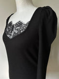 Dorothy Perkins Rib Lace Trim Top 8, 10, 12, 14, 16, 18 Puff Shoulders, Ruched - BB Fashion Outlet