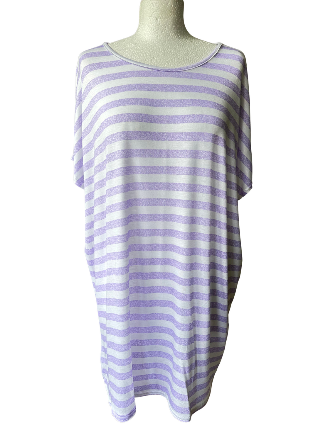 YOURS Printed Striped Tee Purple White Stripe 16, 18, 20, 22, 24, 26, 28, 30, 32, - BB Fashion Outlet