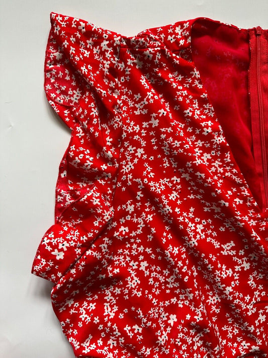 AX Paris Red Ditsy Cropped Playsuit Size 24 Waist 44"