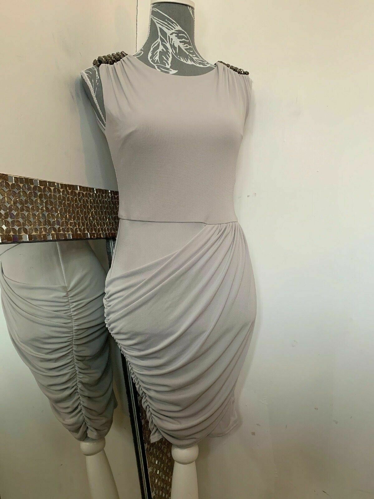 River Island Futuristic fitted Goddess dress studded shoulders BNWT Size 6 - BB Fashion Outlet