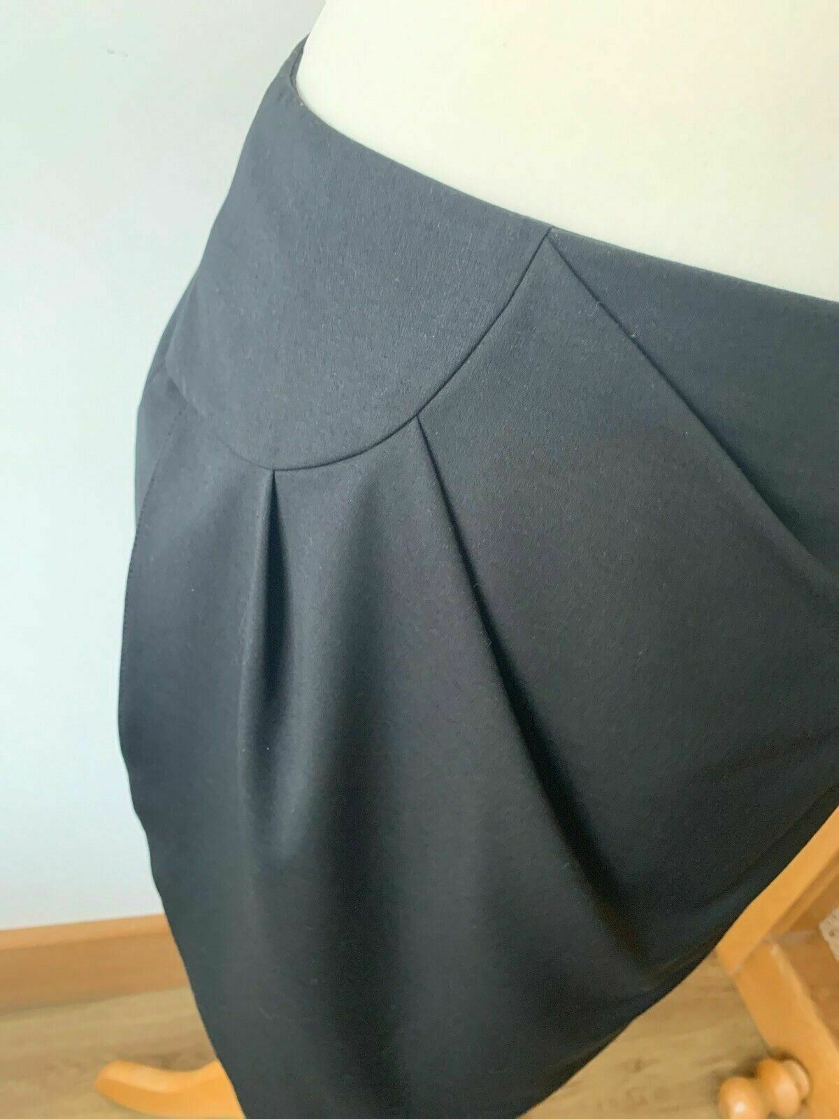 M&S Autograph Black Straight Ruched Skirt Size 12 Wrap Tailored Office
