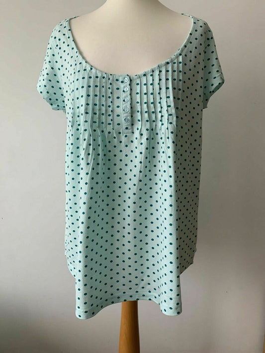 Blancheporte Light Teal Polka Dot Top Cotton Size 14 Pit to Pit 18"