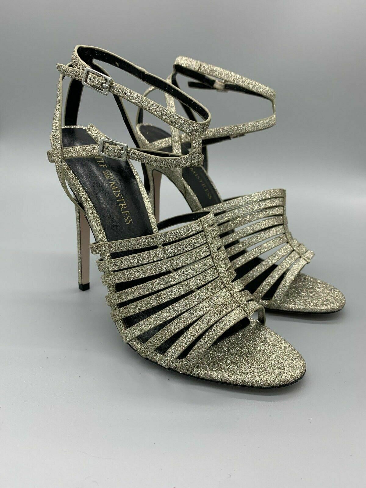 Little Mistress High Heels Gold Glitter Strappy Heel Ankle Straps  Size 7 / 40 - Beagle Boutique Fashion Outlet