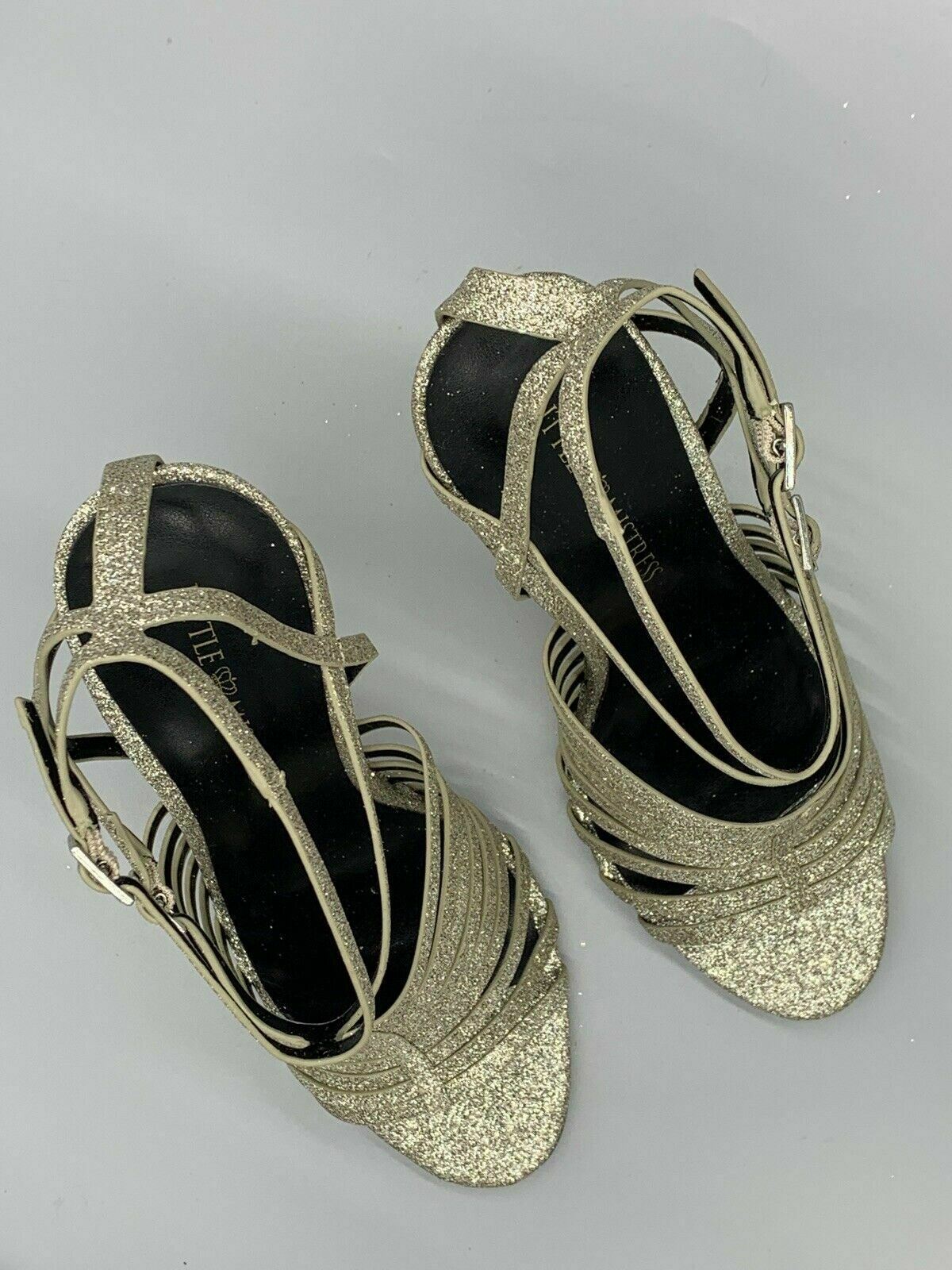 Little Mistress High Heels Gold Glitter Strappy Heel Ankle Straps  Size 7 / 40 - Beagle Boutique Fashion Outlet