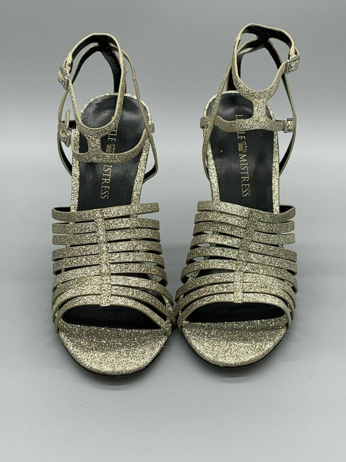 Little Mistress High Heels Gold Glitter Strappy Heel Ankle Straps  Size 7 / 40 - Beagle Boutique Fashion Outlet