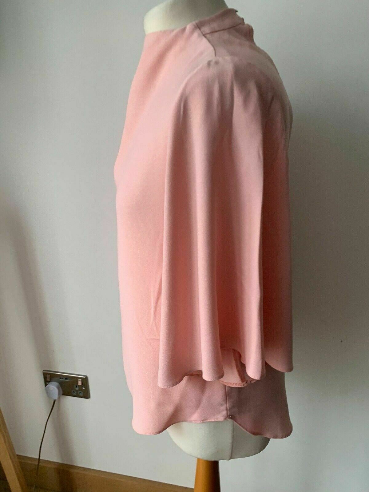River Island Light Pink Blouse High Neck Size 8  Bell Sleeves