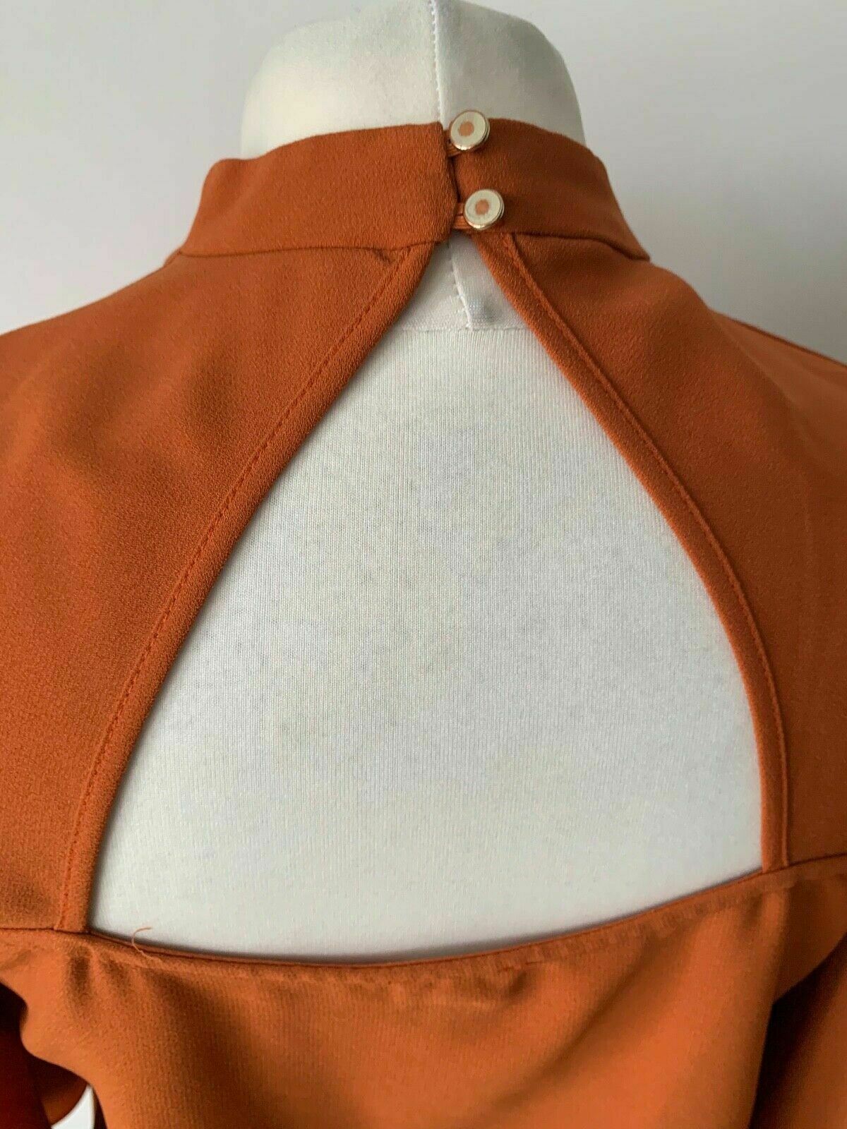 River Island Rusty Orange Blouse High Neck Size 8  Bell Sleeves - BB Fashion Outlet