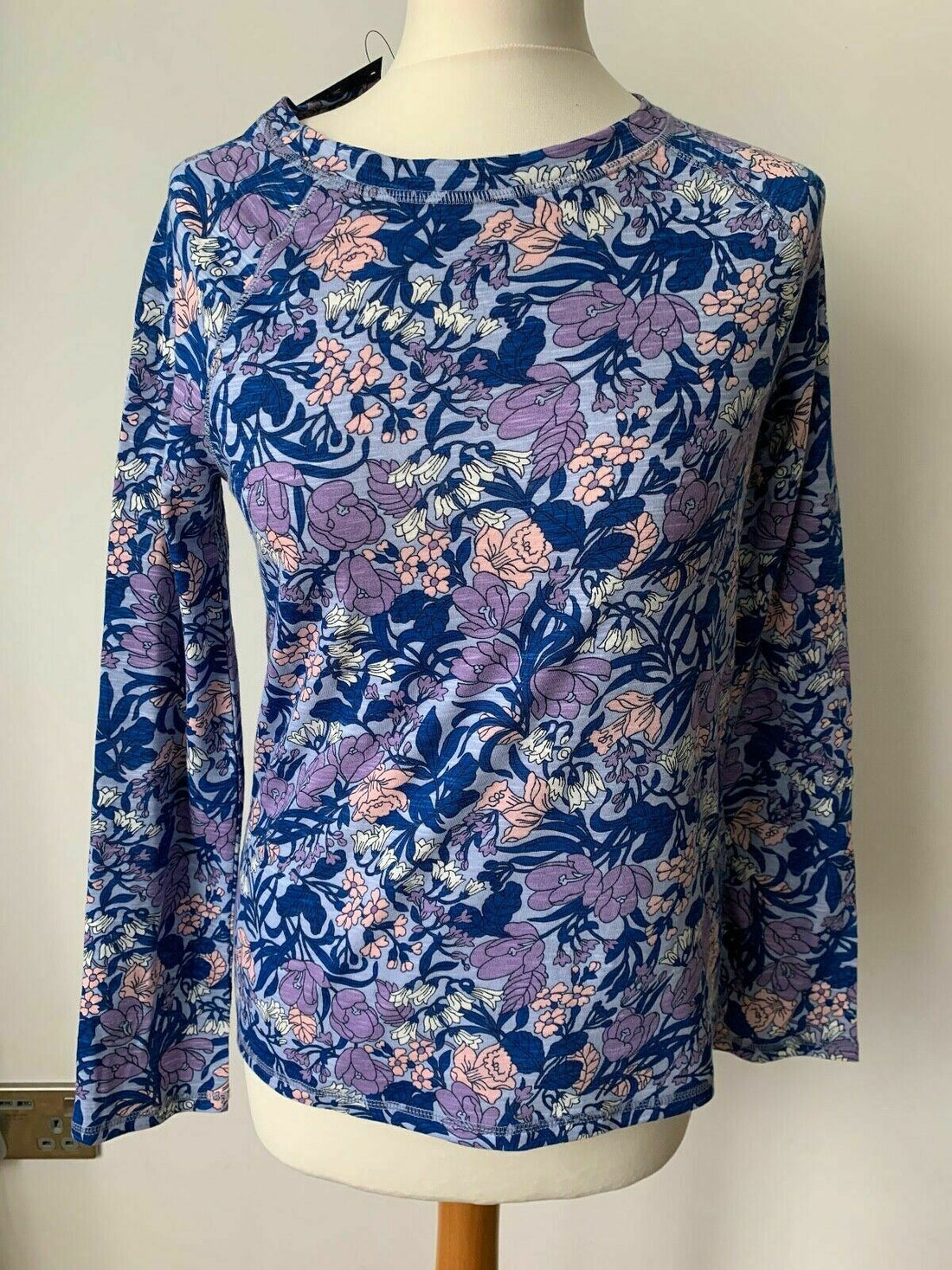 M&S Blue mix Long Sleeve Cotton t-shirt Floral print Size 8 NEW - BB Fashion Outlet