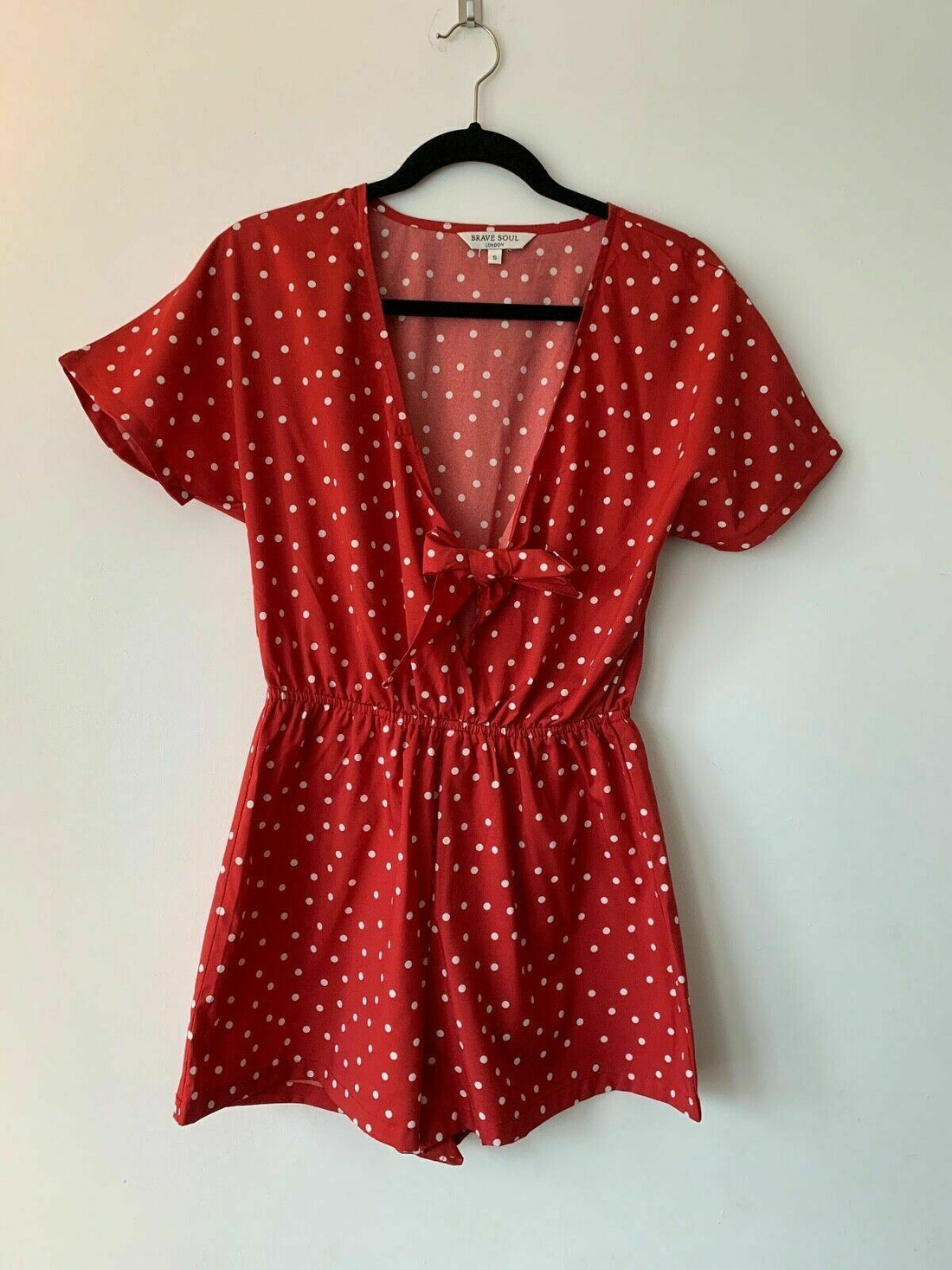 Brave Soul Red Polka Dot Playsuit Tie Bow Front Size S 8 UK - Beagle Boutique Fashion Outlet