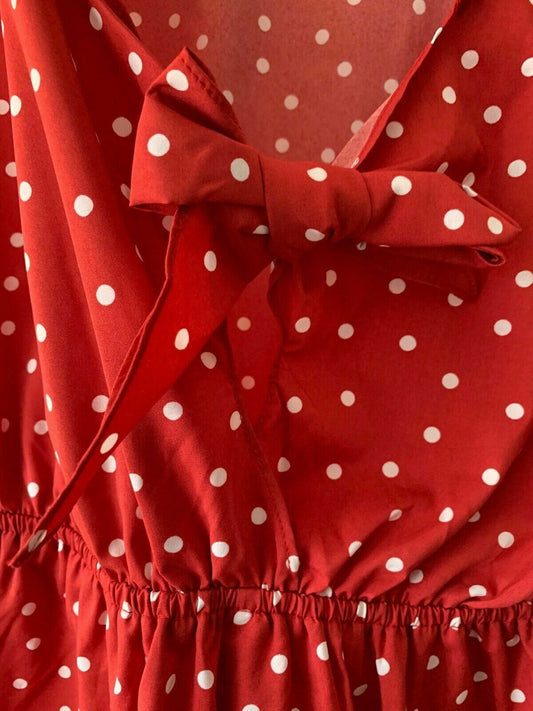 Brave Soul Red Polka Dot Playsuit Tie Bow Front Size S 8 UK