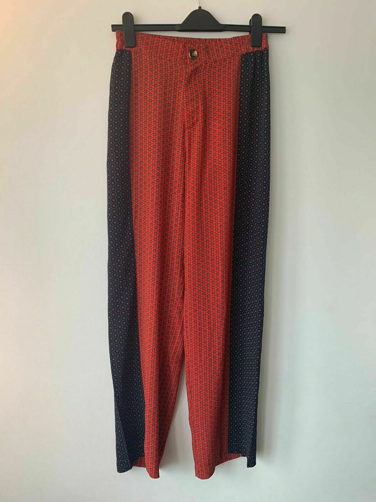 Brave Soul Gitta Red Tile Print Wide Leg Trousers Size S Elasticated Waist