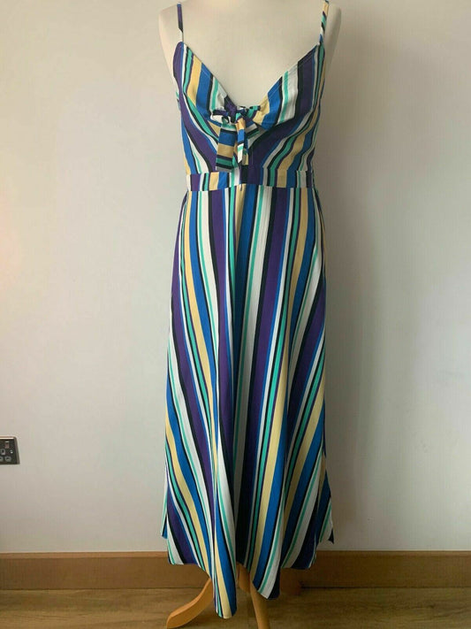 Brave Soul Blue Stripe Tie Front Maxi Dress Size S Shirred back - Beagle Boutique Fashion Outlet