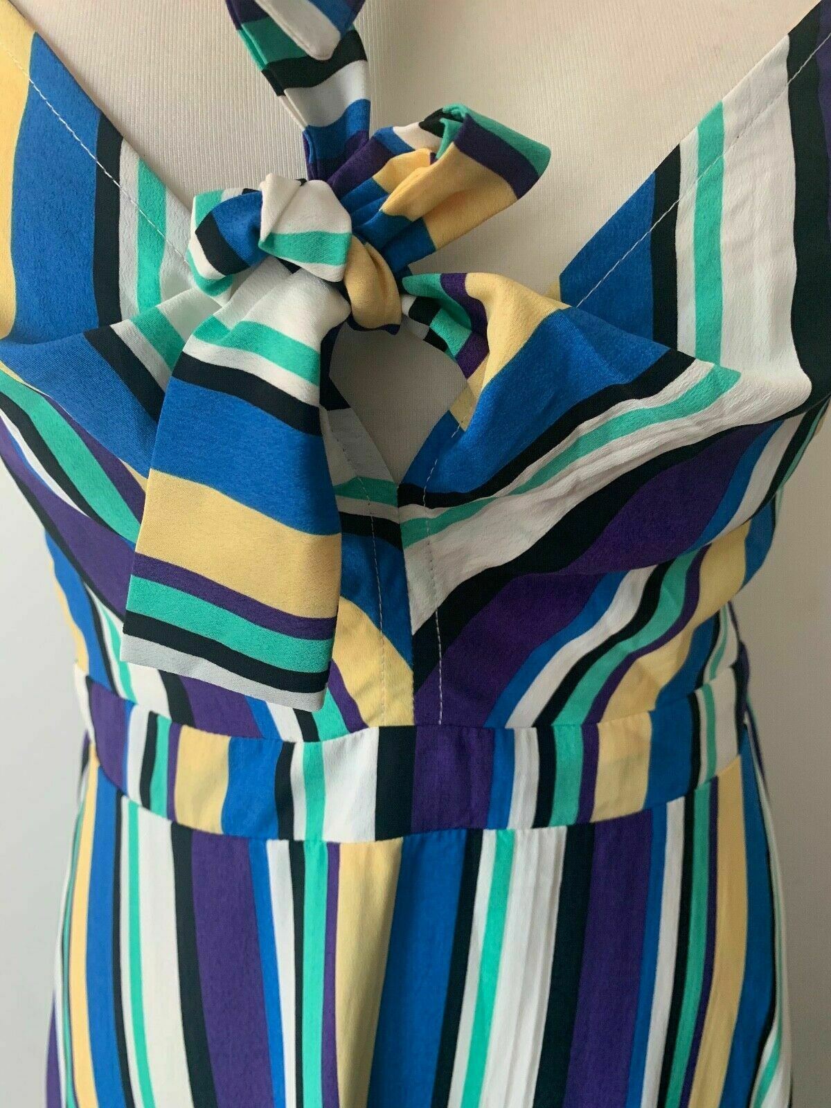 Brave Soul Blue Stripe Tie Front Maxi Dress Size S Shirred back