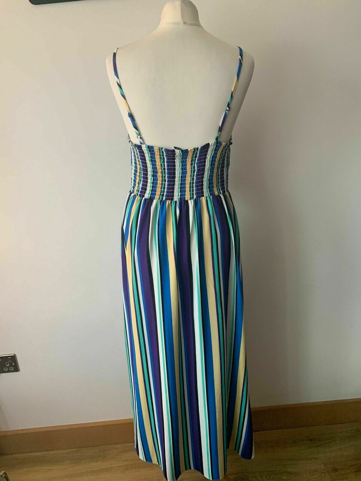 Brave Soul Blue Stripe Tie Front Maxi Dress Size S Shirred back - Beagle Boutique Fashion Outlet