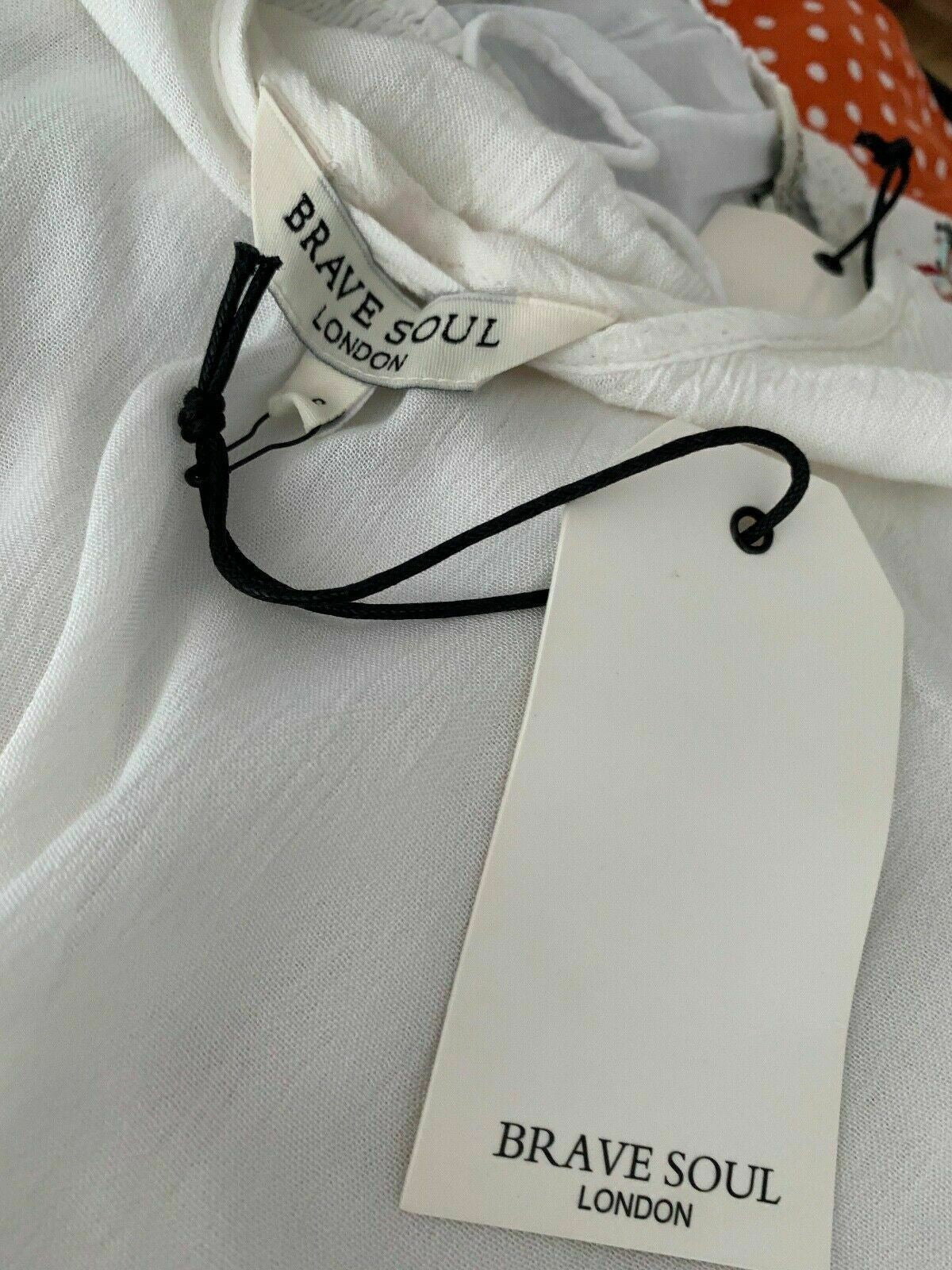 Brave Soul White Crepe Blouse Embroidered Shoulders Tassels Size S Tie Front - Beagle Boutique Fashion Outlet