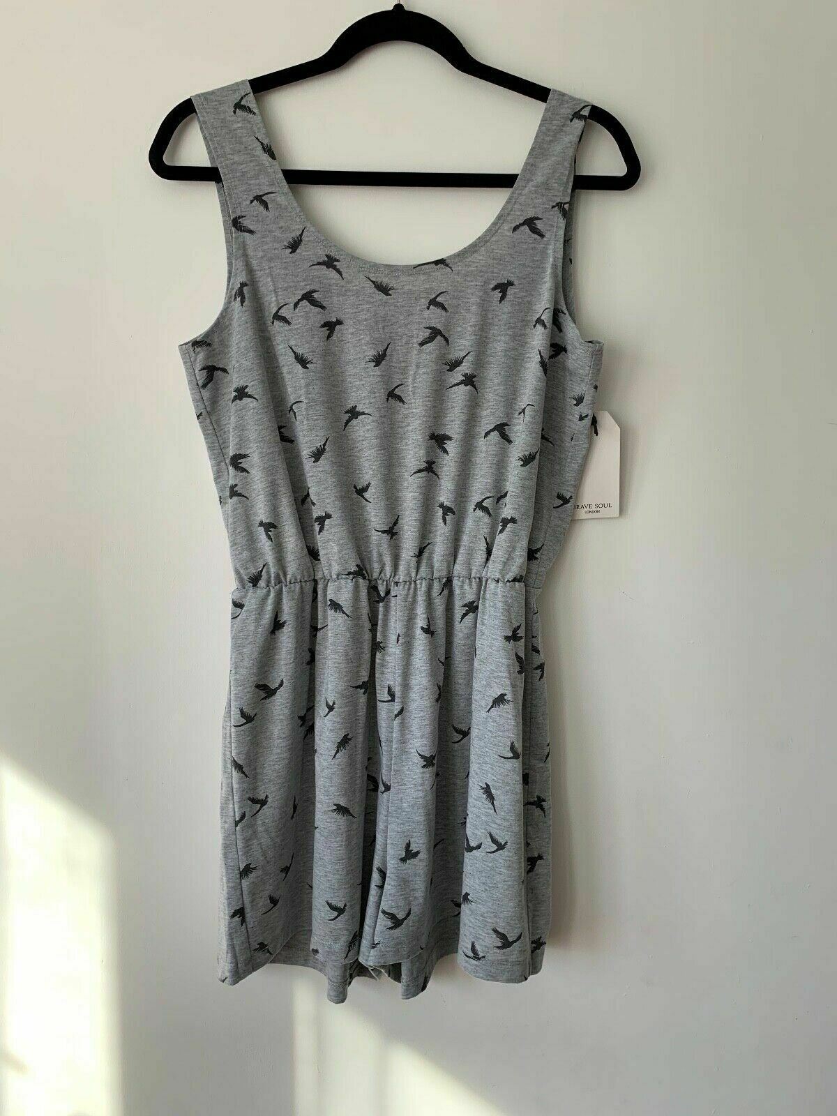 Brave Soul Swoop Playsuit in Bird Print Size S 8 UK Grey - Beagle Boutique Fashion Outlet