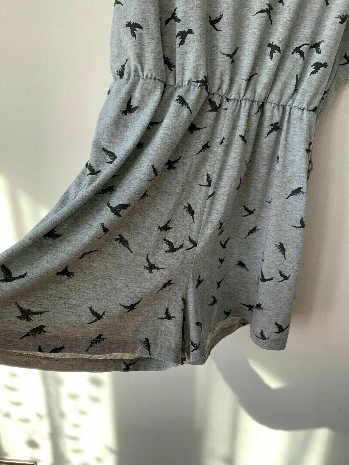 Brave Soul Swoop Playsuit in Bird Print Size S 8 UK Grey - Beagle Boutique Fashion Outlet