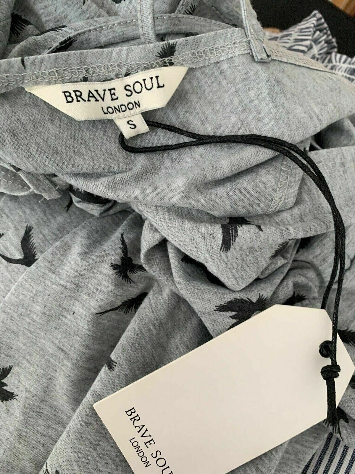 Brave Soul Swoop Playsuit in Bird Print Size S 8 UK Grey