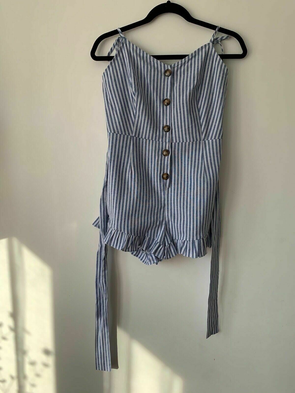 Brave Soul Blue White Stripe Button Playsuit hotpants Size S 8 - Beagle Boutique Fashion Outlet