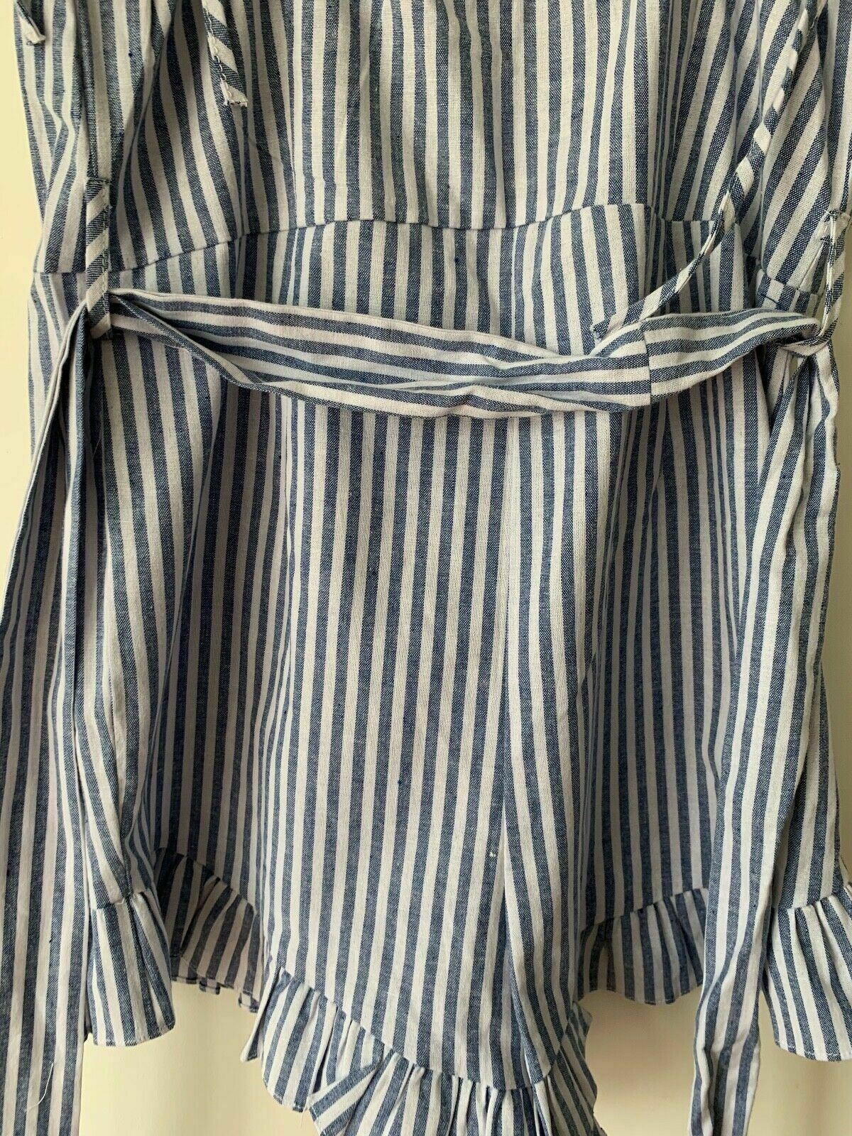 Brave Soul Blue White Stripe Button Playsuit hotpants Size S 8 UK