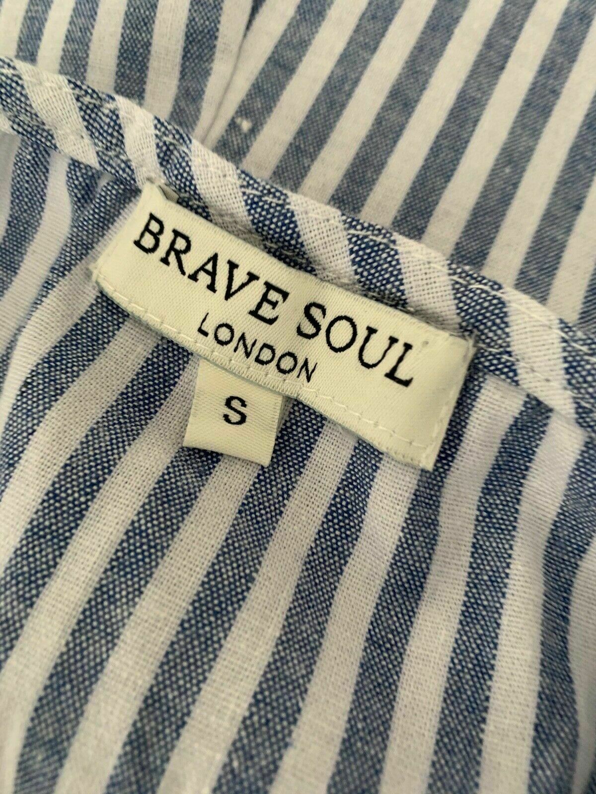 Brave Soul Blue White Stripe Button Playsuit hotpants Size S 8 UK