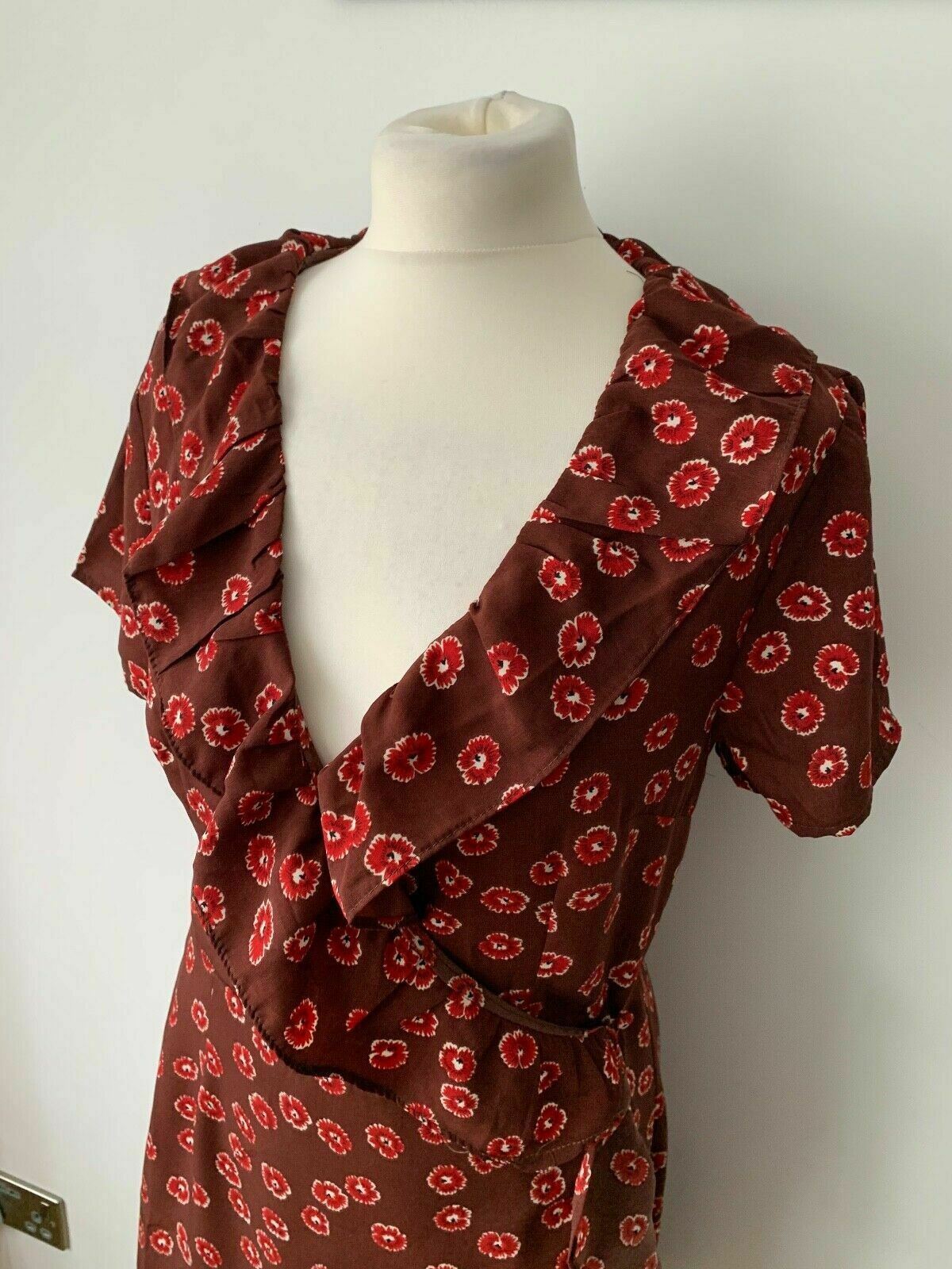 Brave Soul leandra wrap dress with frill in ditsy print XS 6 / S 8 / M 10 / L 12 - Beagle Boutique Fashion Outlet