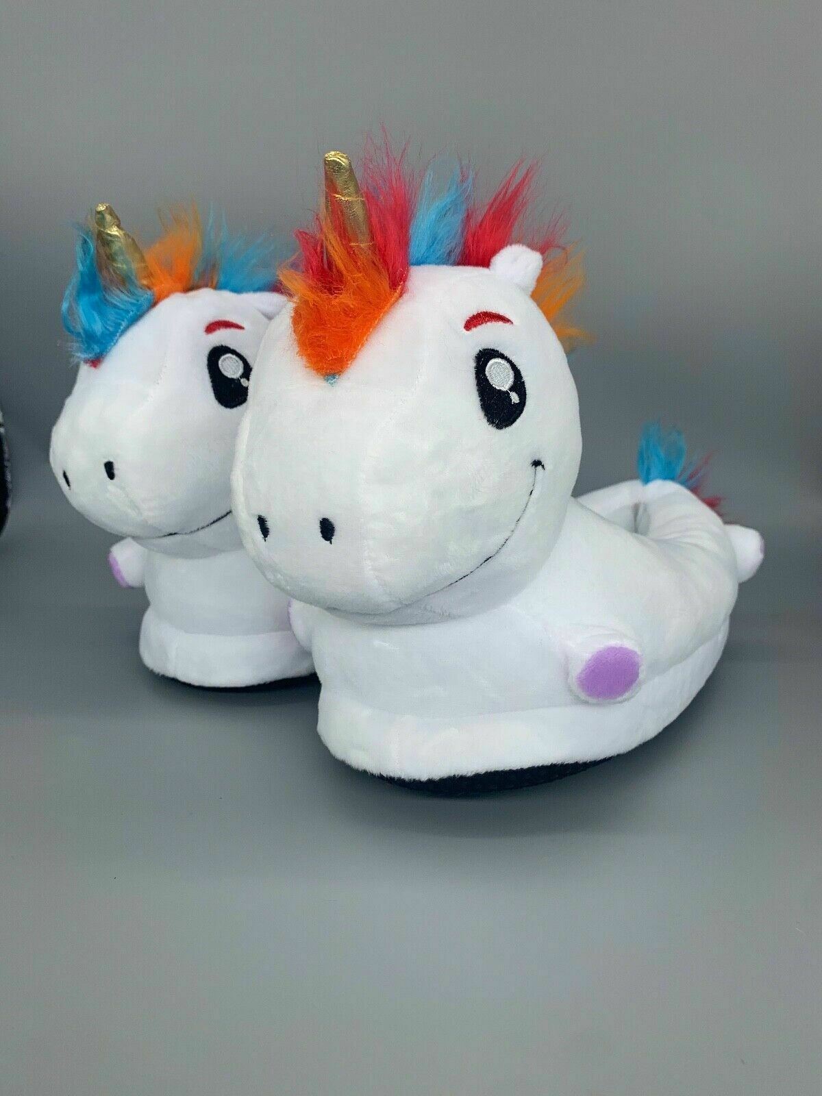 Unicorn Slippers Light up Kids Plush White Slippers One Size approx (3 - 11)