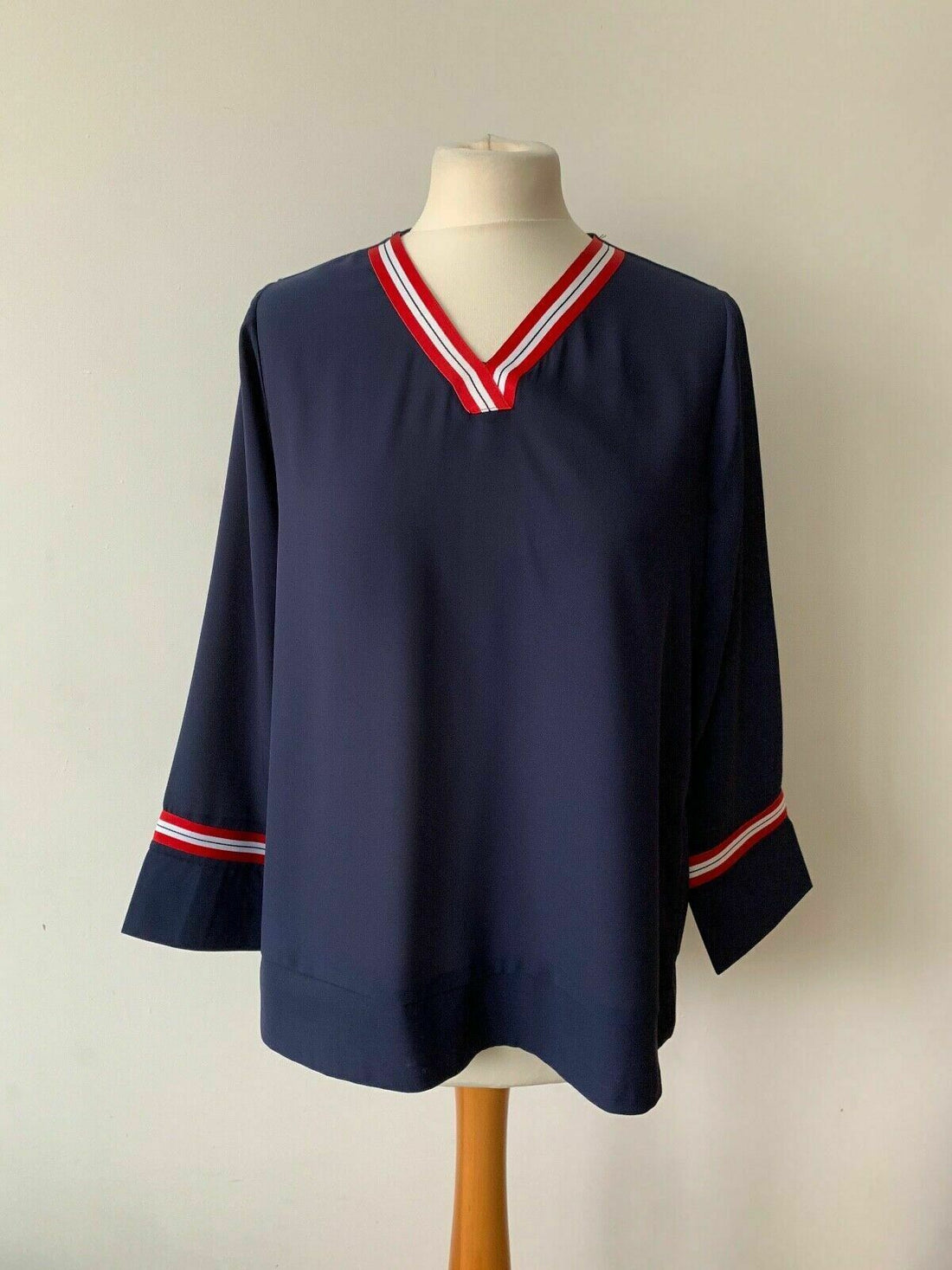 Brave Soul Chevron Neck Chiffon Sheer Navy Blue Top Size S - Beagle Boutique Fashion Outlet