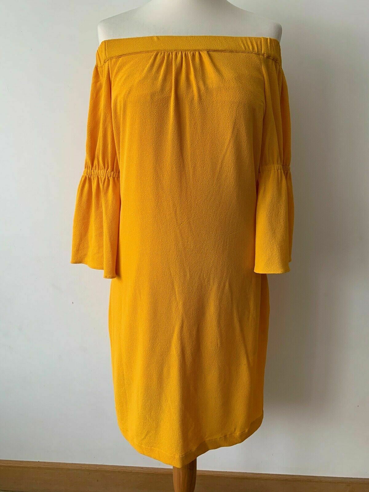 Sosandar Yellow Flute Sleeve Bardot Dress Size 8
