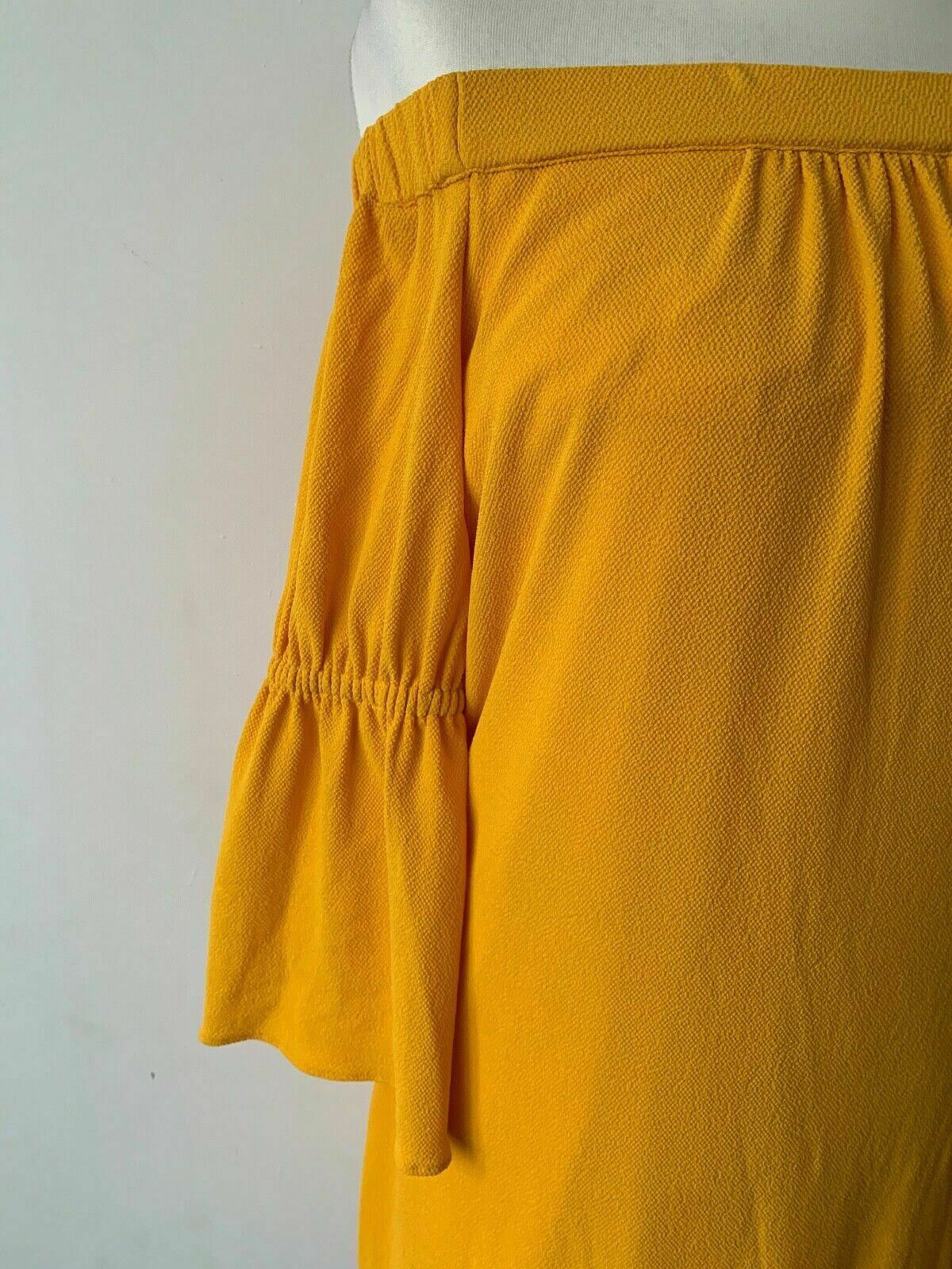 Sosandar Yellow Flute Sleeve Bardot Dress Size 8