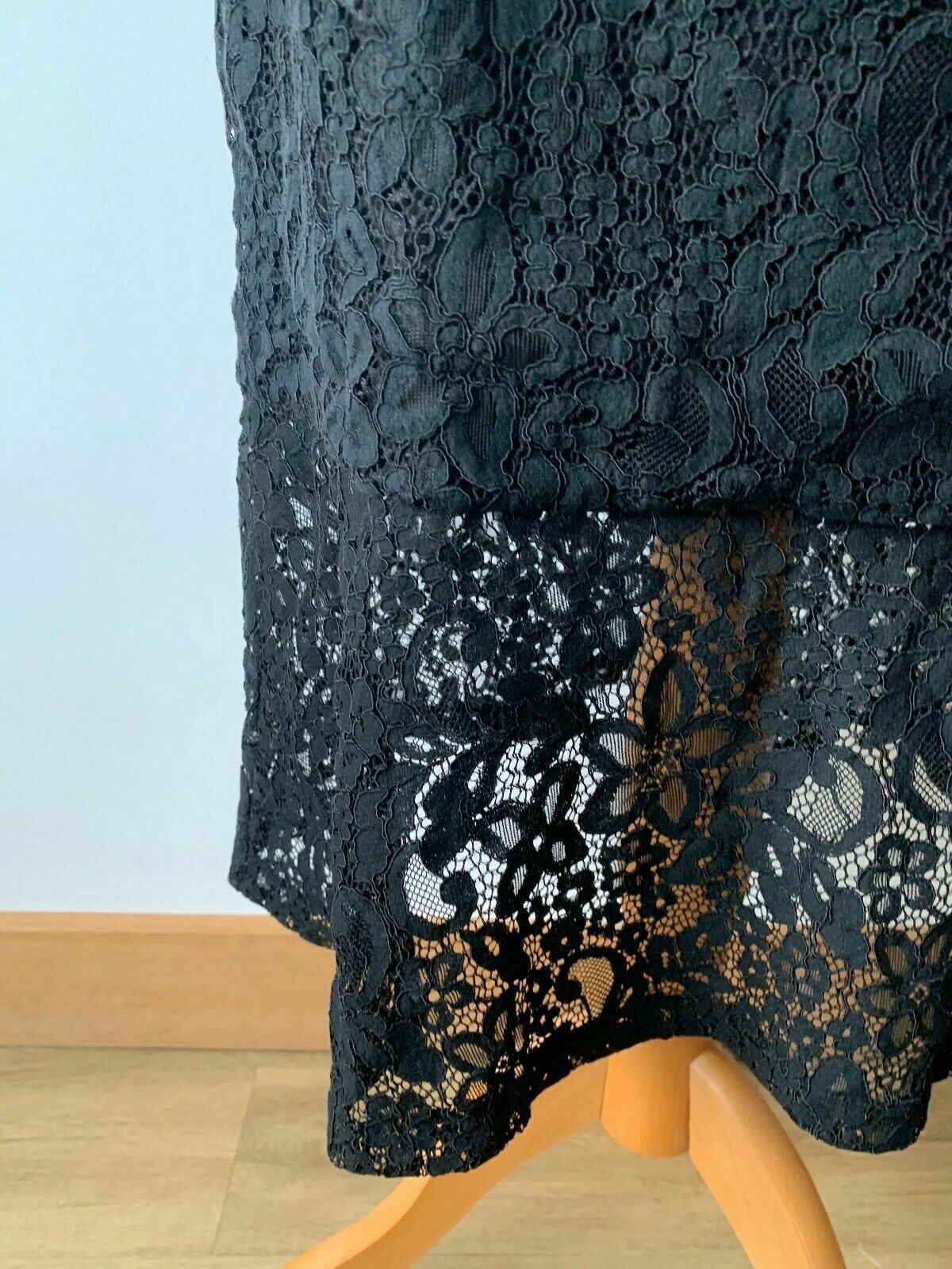 Sosandar Black Lace Cross Over Bardot Dress Size 10
