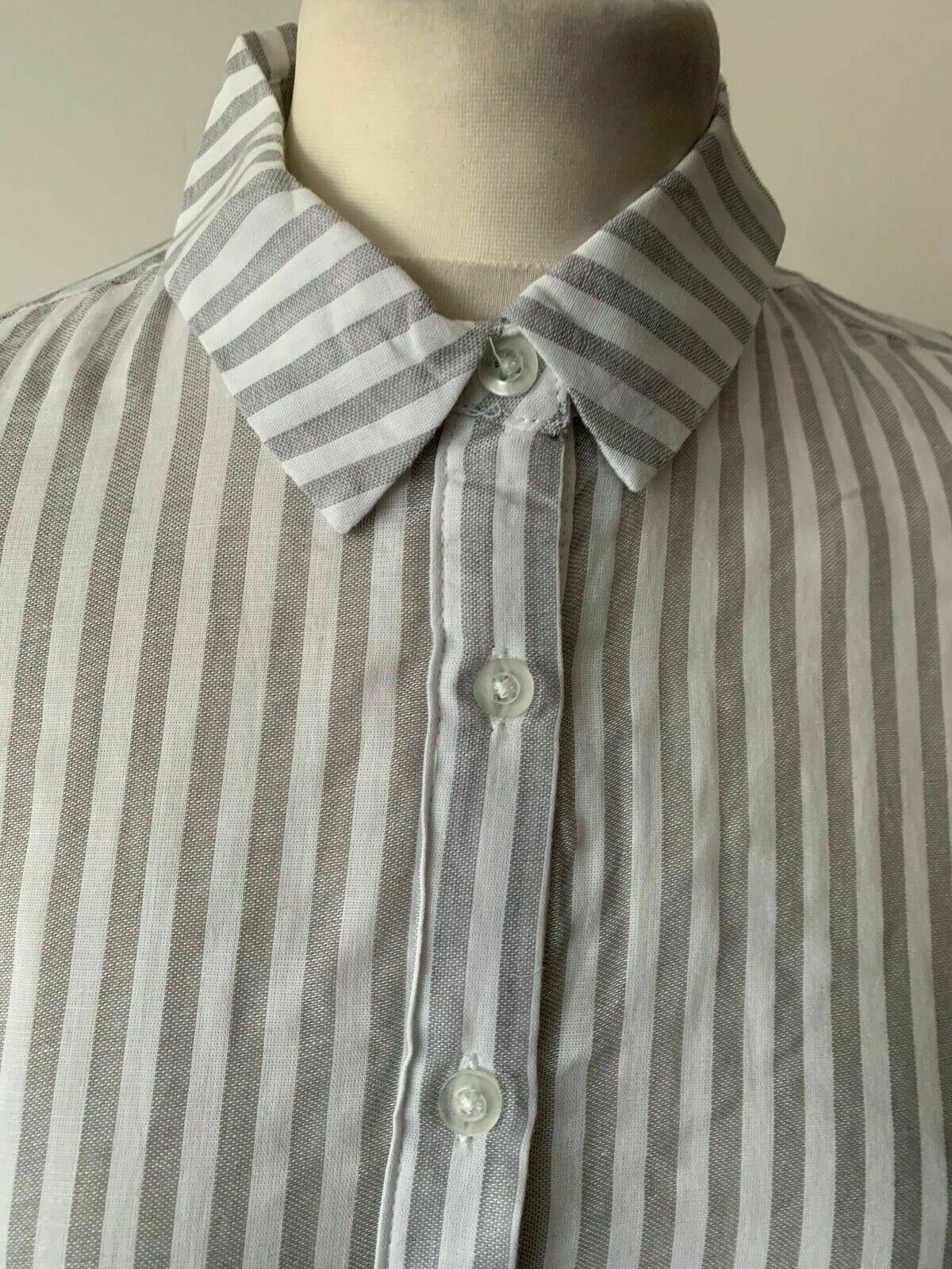 New Look Contrast Mixed Front Stripe Shirt Lightweight Size 10 Boxy Wide