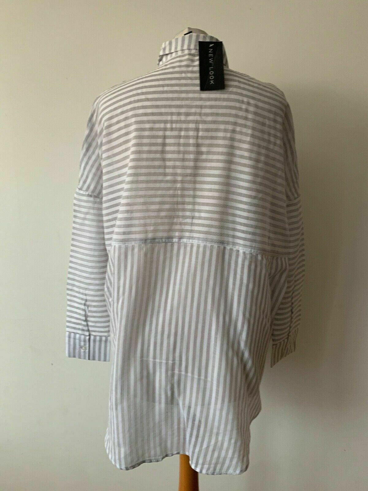 New Look Contrast Mixed Front Stripe Shirt Lightweight Size 10 Boxy Wide