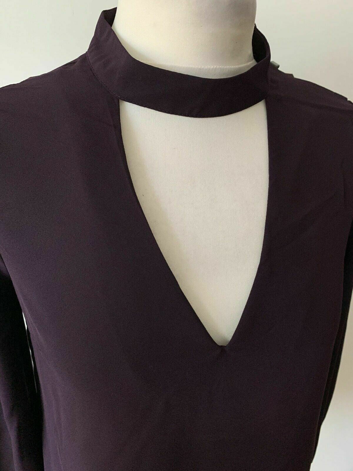 OASIS Purple Choker Neck Keyhole Blouse Long Sleeve Available Sizes: 8, 10