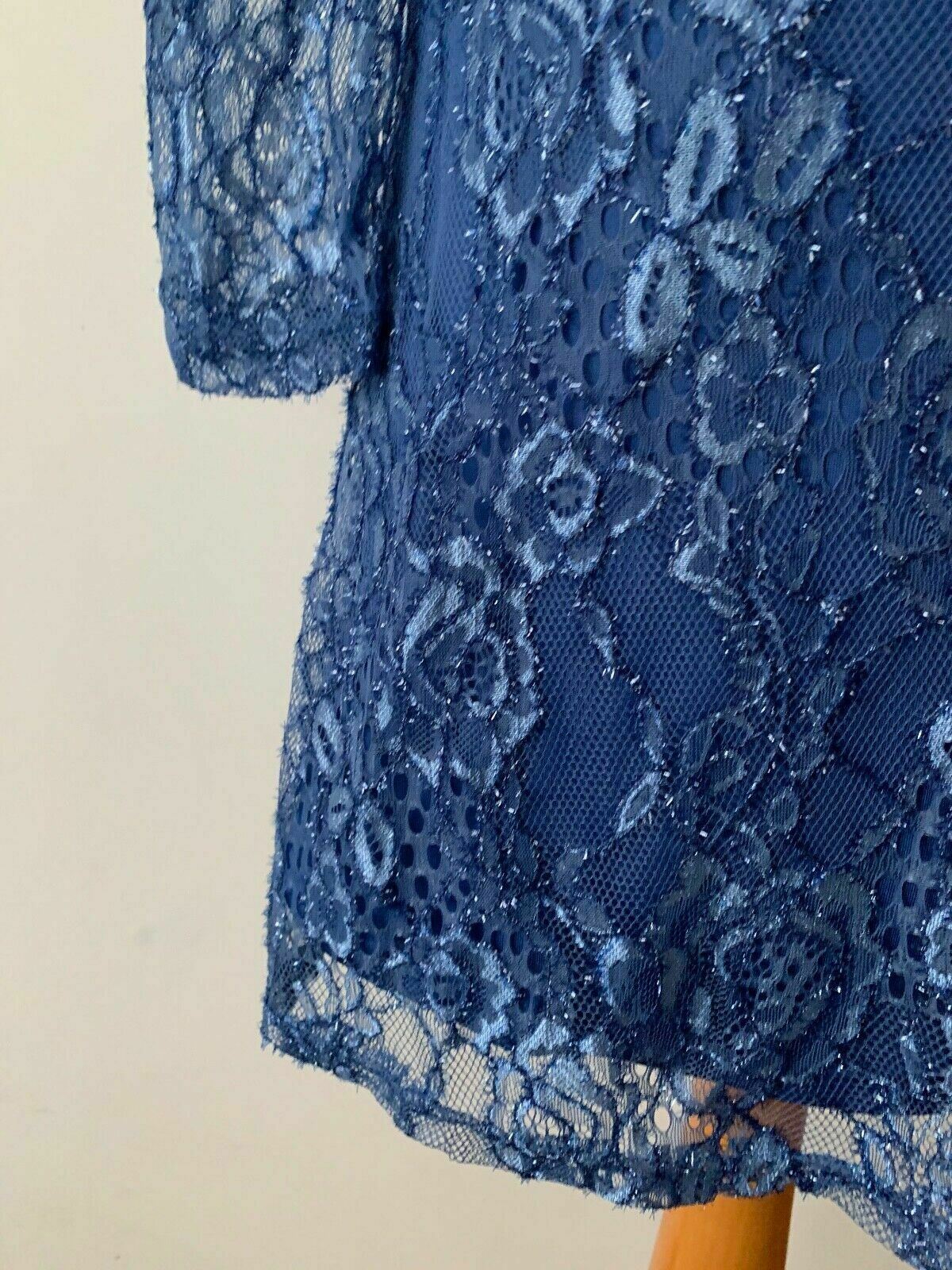 CBR Blue Lace Layered Dress Size M 10 Metallic - Beagle Boutique Fashion Outlet