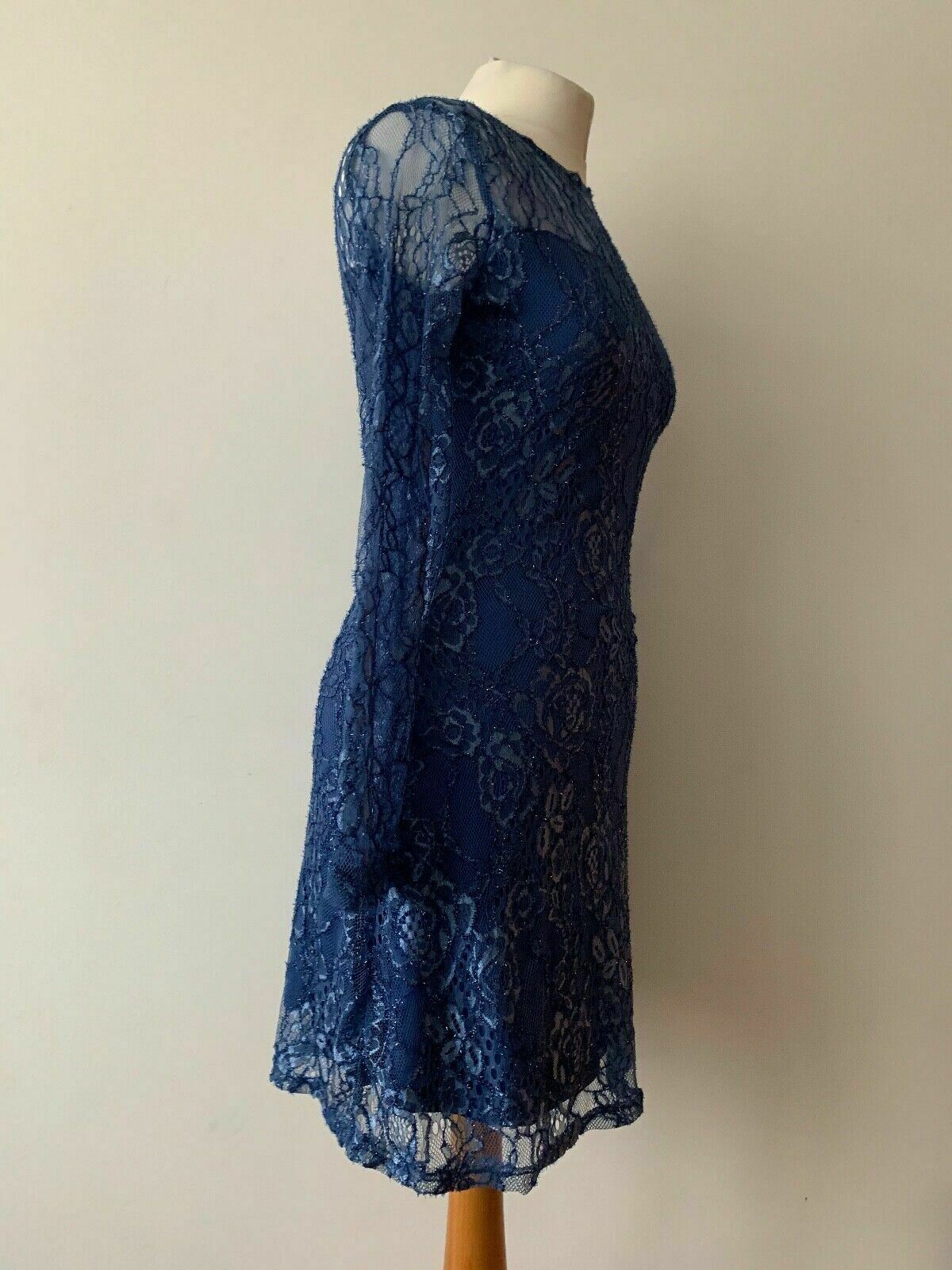 CBR Blue Lace Layered Dress Size M 10 Metallic - Beagle Boutique Fashion Outlet