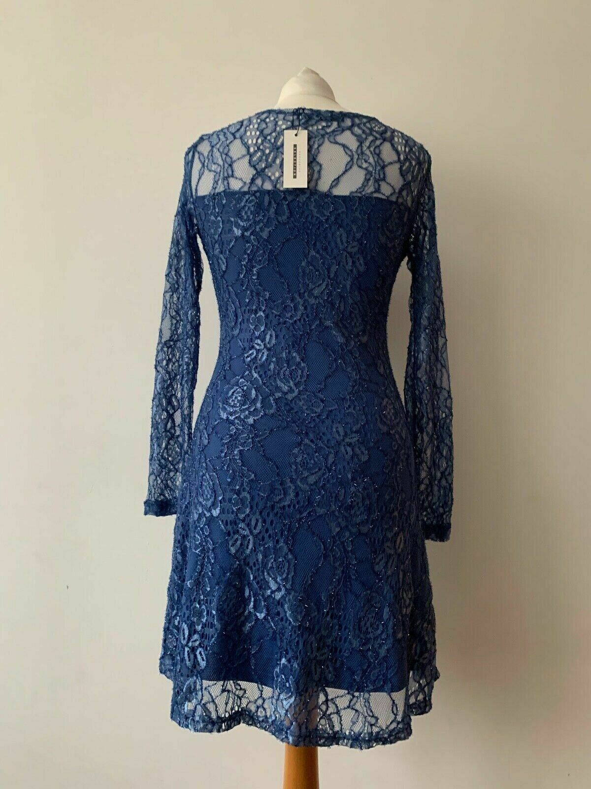 CBR Blue Lace Layered Dress Size M 10 Metallic - Beagle Boutique Fashion Outlet