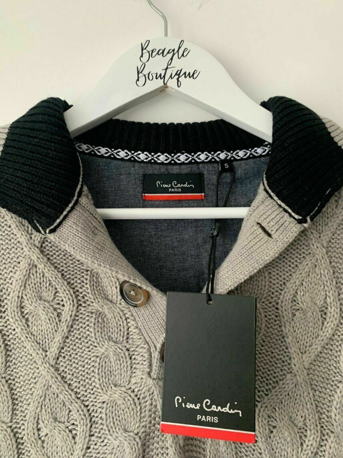 Men's Pierre Cardin Neck Button Knit Jumper Light Grey Size Small