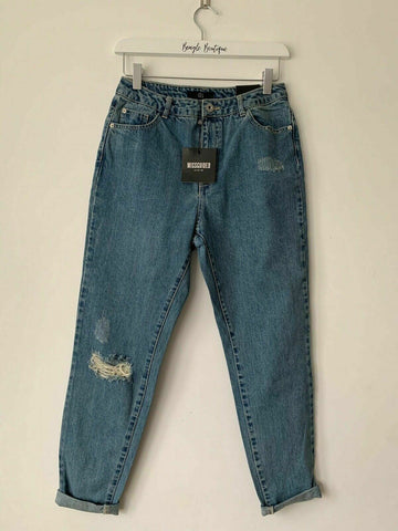 Missguided RIOT Ripped Knee Bleach High Rise MOM Jean Stonewash Size 8 R L28 - BB Fashion Outlet