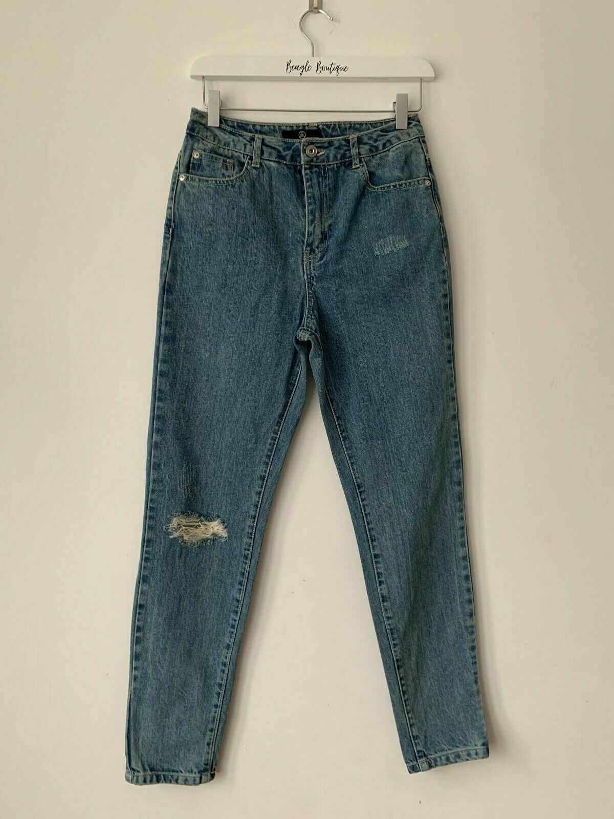 Missguided Blue Mom High Rise Jeans Size 6 Ripped Knee
