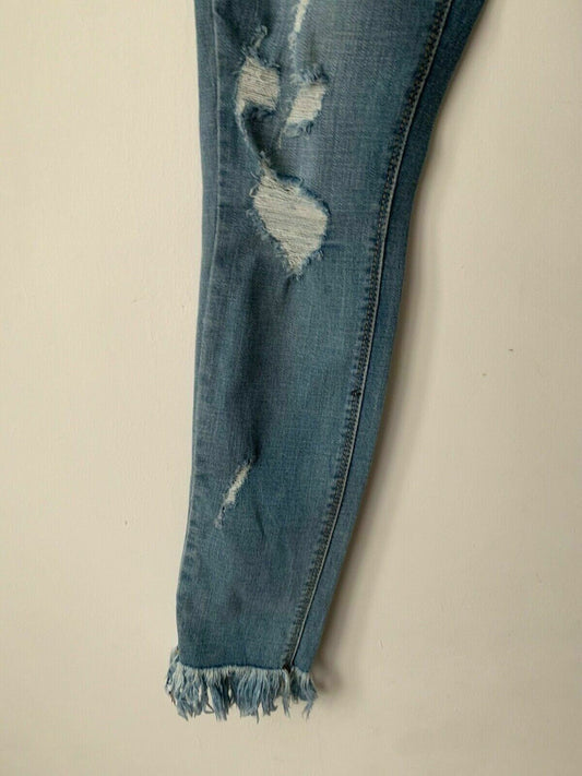 Missguided Sinner High waisted Ripped Fray Hem Skinny Blue Jeans Size 10 W28