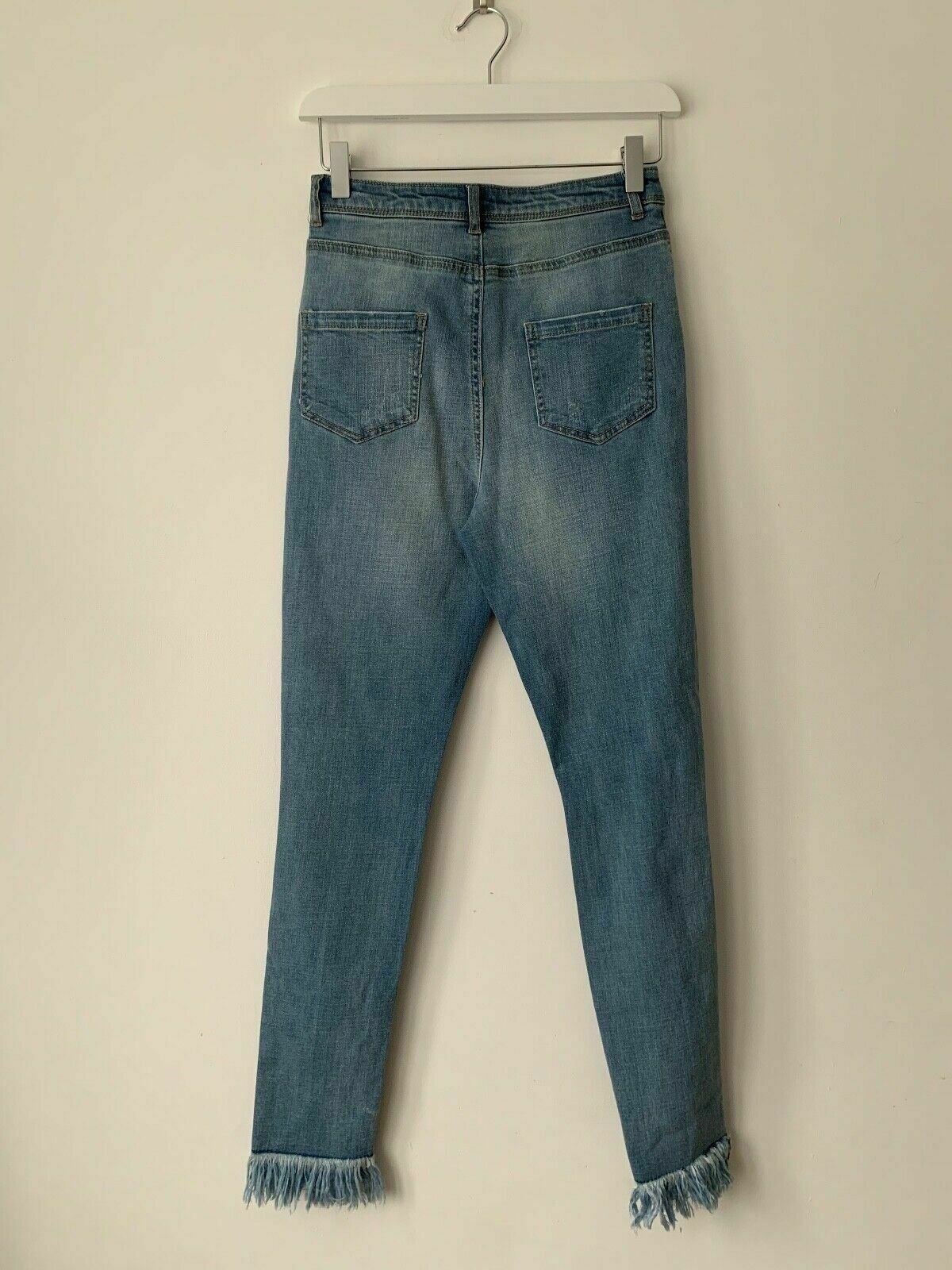 Missguided Sinner High waisted Ripped Fray Hem Skinny Blue Jeans Size 10 W28